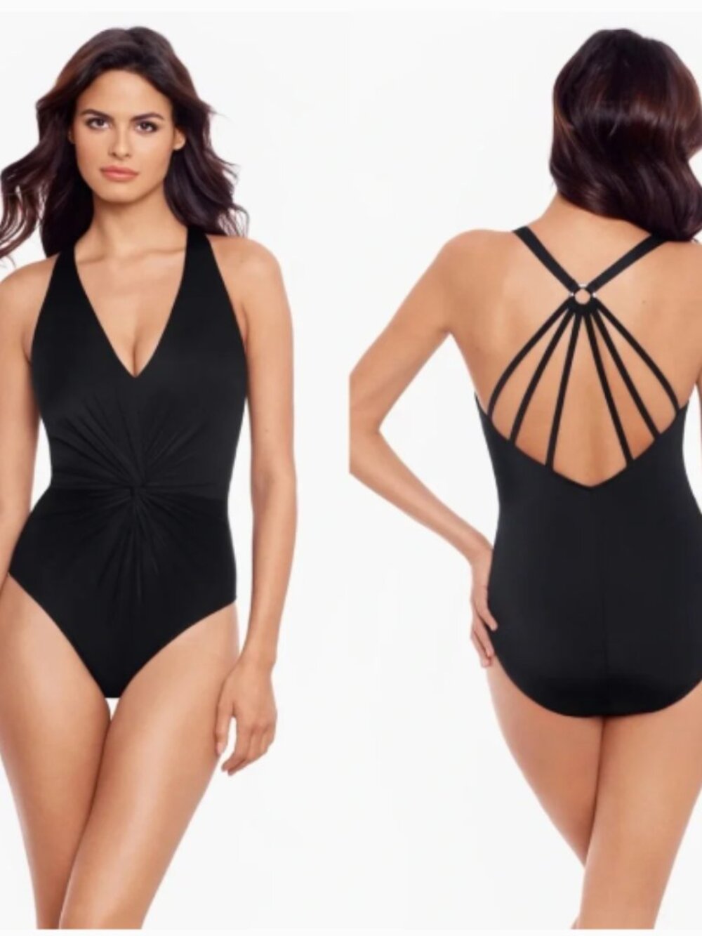 Magicsuit The Drew Strappy Back Twist Detail Black One Piece Swimsuit Size 16